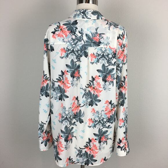 Talbots  Off White Coral Green Nantucket Floral Top Large - Picture 3 of 7